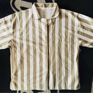 Striped Beige and White Button Up Shirt